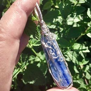Blue Kyanite Crystal Copper Wire Wrapped Pendant